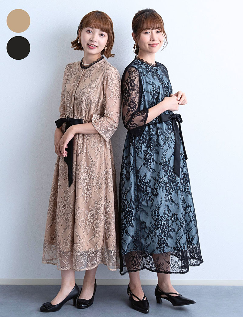 総レース前開き7分袖ワンピース マタニティ 授乳服 産後も使える【ご試着可】