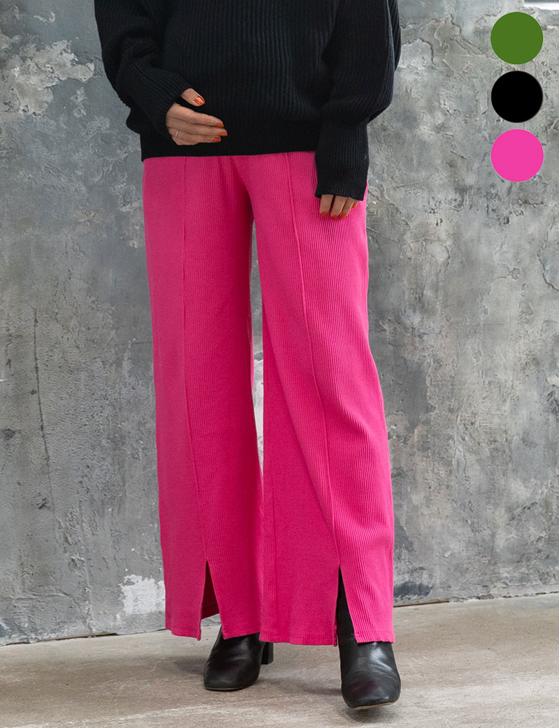 【SALE】センタースリット マタニティ リブ ワイドパンツ 産前産後兼用 通年