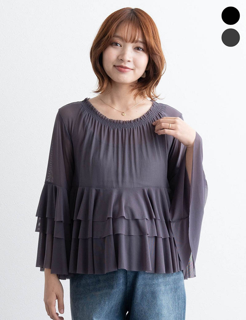 シアーフリルトップス マタニティ 授乳服 産後も使える [M便 6/6] 【メール便可】