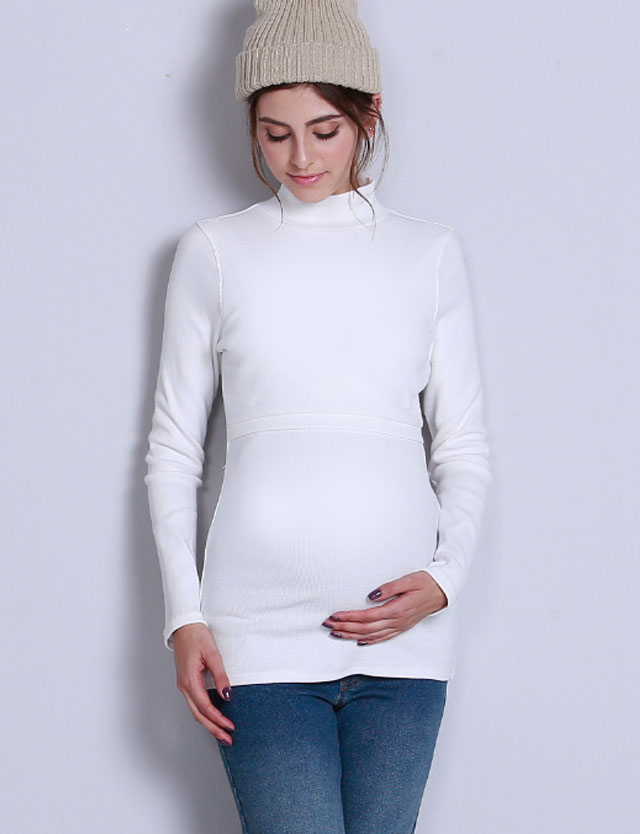 【訳ありアウトレット】暖かコットンリブ素材 授乳服ハイネック トップス/インナー 授乳服マタニティウェア