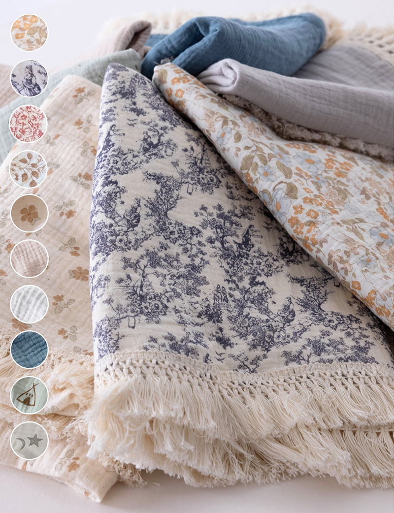 ダブルガーゼ ベビーおくるみ 大判 フリンジ付きガーゼケット コットン100％