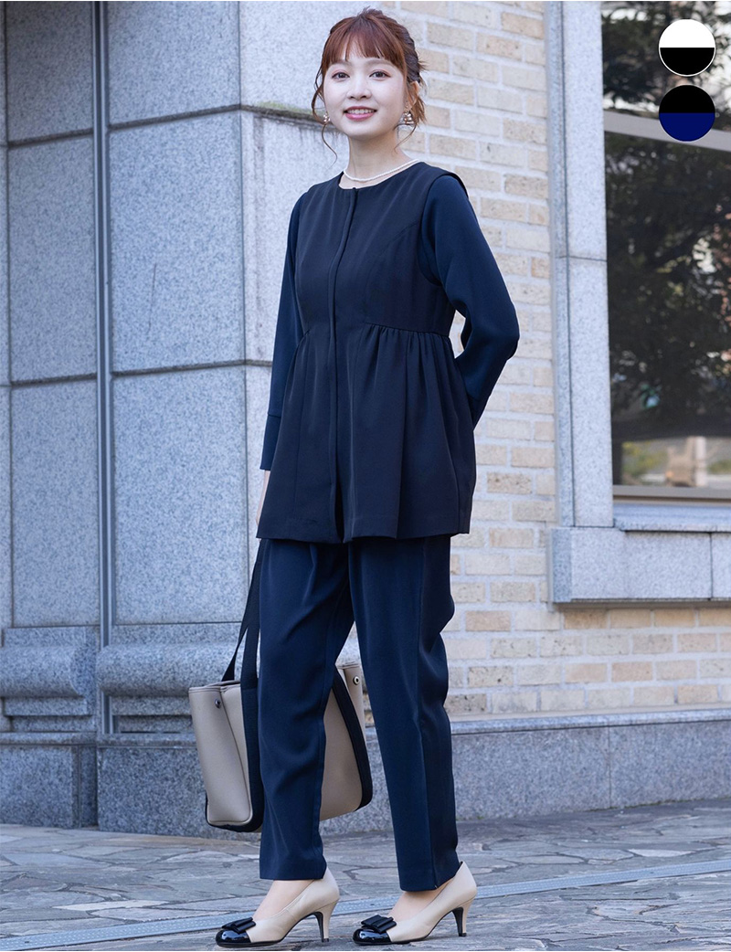 【セット特別価格】ペプラムジレ×バックシャンブラウス×テーパードパンツ セットアップ  3点セット※通常レディースサイズ※