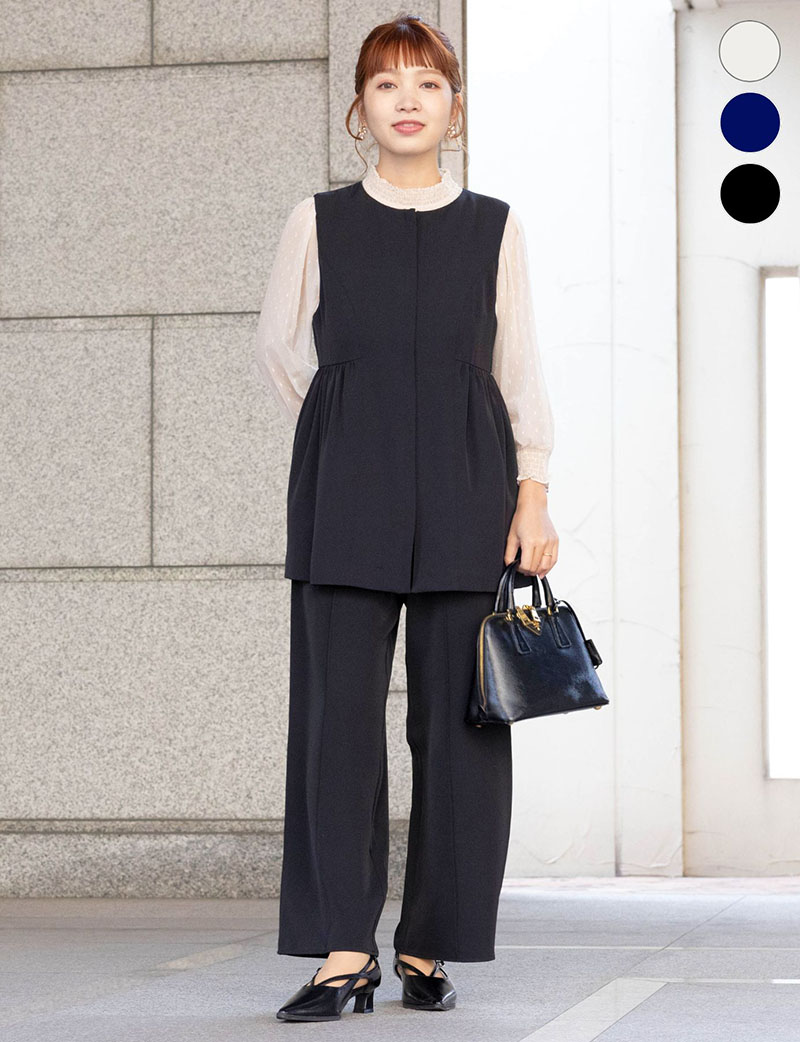 【セット特別価格】ペプラムジレ×ワイドパンツ セットアップ マタニティ 産後も使える【ご試着可】