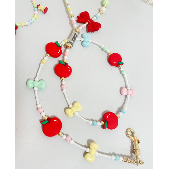 ベビーマリー 犬用リード ビーズ ピンク クリア baby mary ペット用品 baby maryコラボ】たっぷりんごビーズリード| ワンちゃんのセレクト