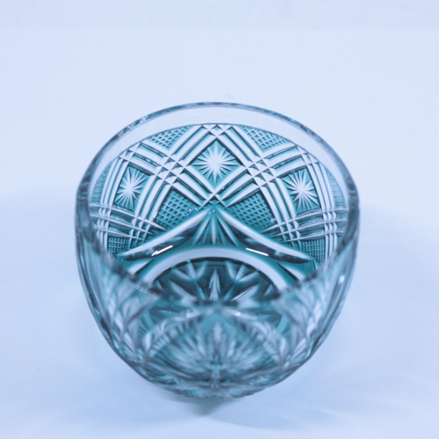 薩摩切子】 猪口 [非対称 緑] クリスタルガラス製 鹿児島 MIRIYU工房