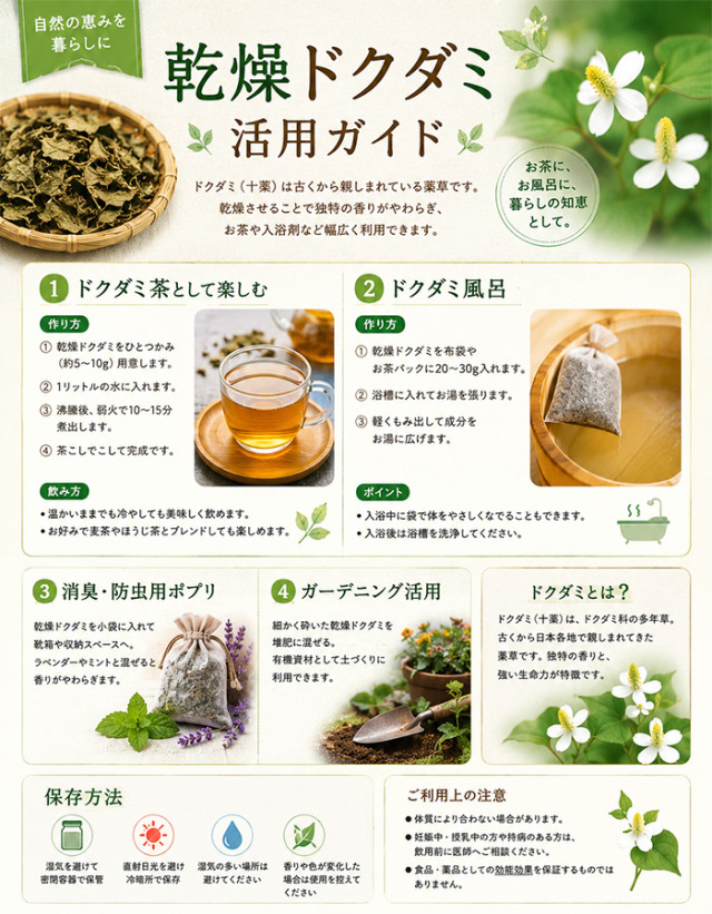 送料無料】 鳥取・兵庫産 乾燥どくだみ 約70g×5袋