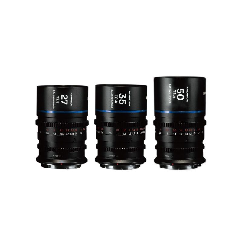 【3本セット】LAOWA Nanomorph 27, 35, 50mm T2.4 1.5x Blue スーパー35 Cine ミラーレスマウント：Sony E/Fuji X/Canon RF/Nikon Z/Lmount/MFT/DJI DL シネレンズ アナモフィック フレアカラー ブルー