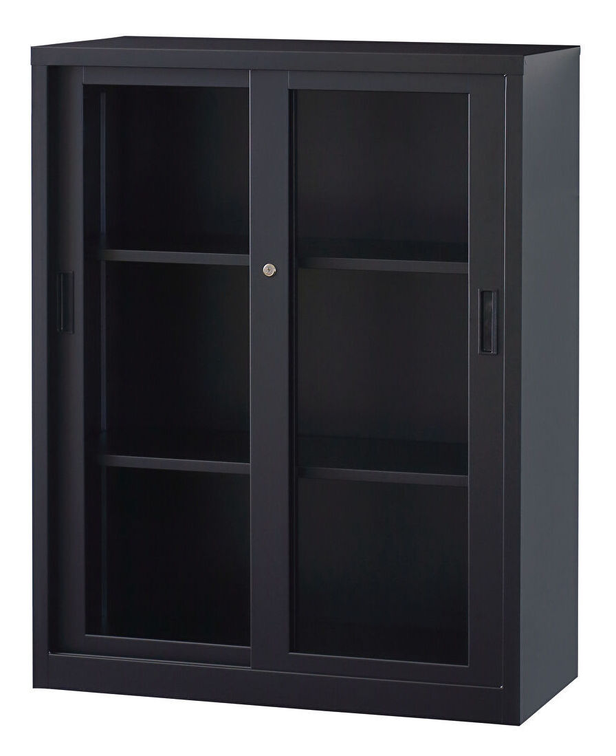 ガラス引戸　下置書庫 A4-34G-MB （マットブラック） 幅880×奥行400×高さ1120