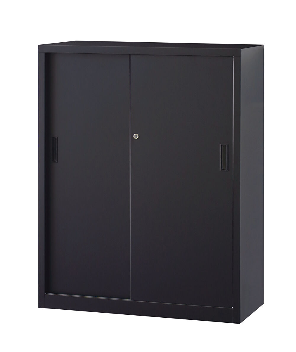 スチール引戸　下置書庫 A4-34S-MB （マットブラック） 幅880×奥行400×高さ1120