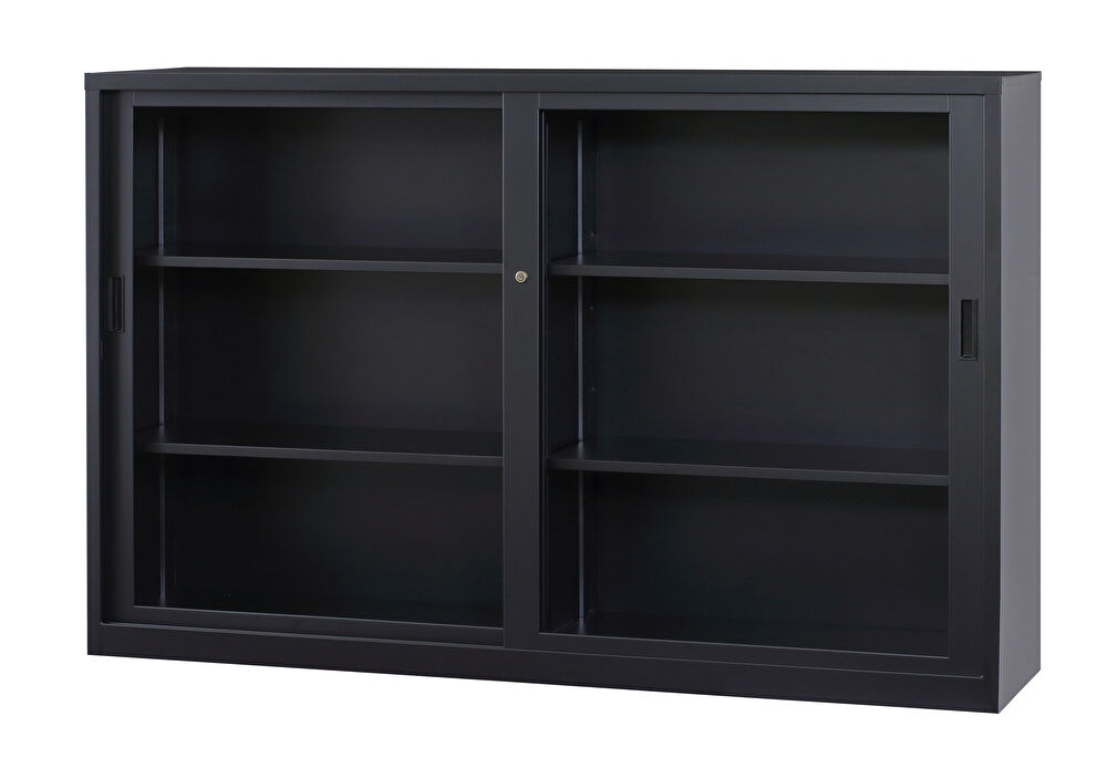 ガラス引戸　下置書庫 A4-64G-MB （マットブラック） 幅1760×奥行400×高さ1120