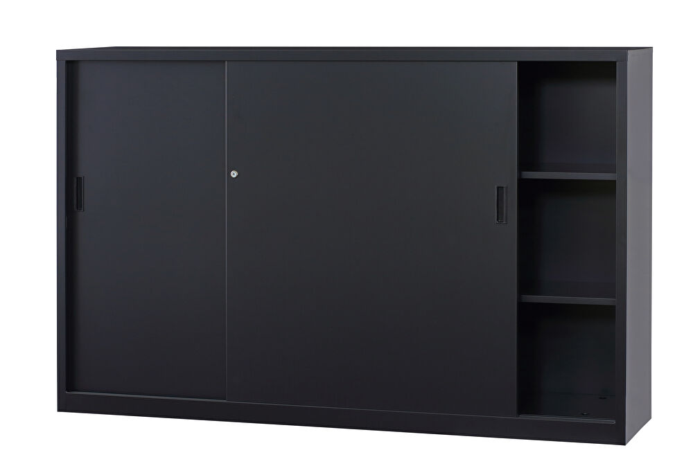 スチール引戸　下置書庫 A4-64S-MB （マットブラック） 幅1760×奥行400×高さ1120