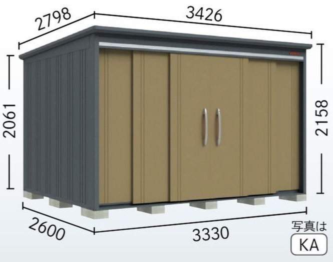 【6月末まで限定特価】B-T3326N タクボ物置 BELOS（ヴェロス） 多雪型 結露減少屋根 棚なしタイプ 幅3330×奥行2600×高さ2158（2061）mm