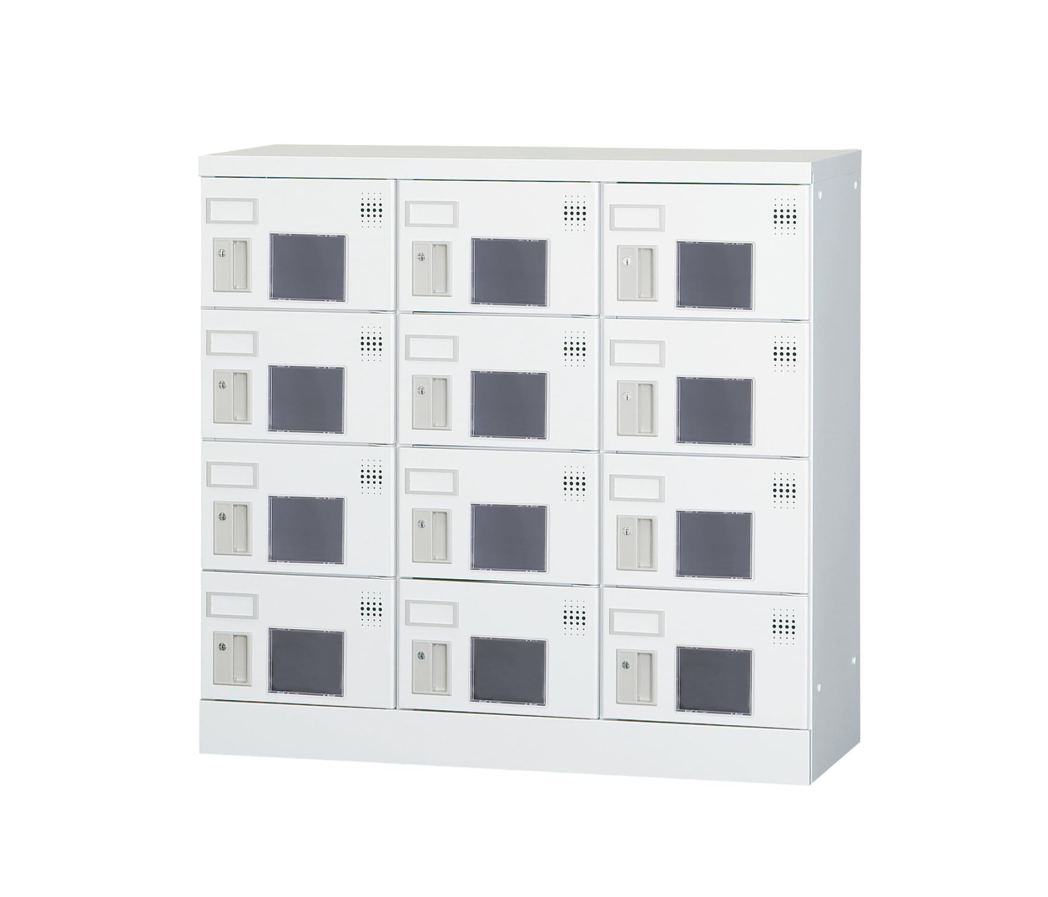 12人用ロッカー（3列4段） GLK-K12W 窓付き（鍵無し引手・受注生産） 幅900×奥行380×高さ880mm