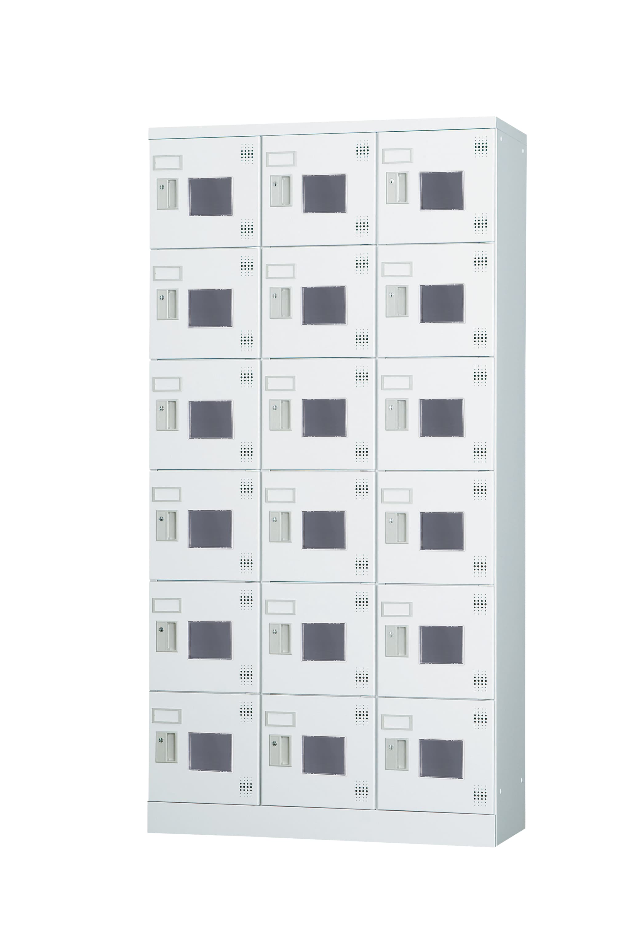 18人用ロッカー（3列6段） GLK-K18TW 窓付き（鍵無し引手・受注生産） 幅900×奥行380×高さ1790mm