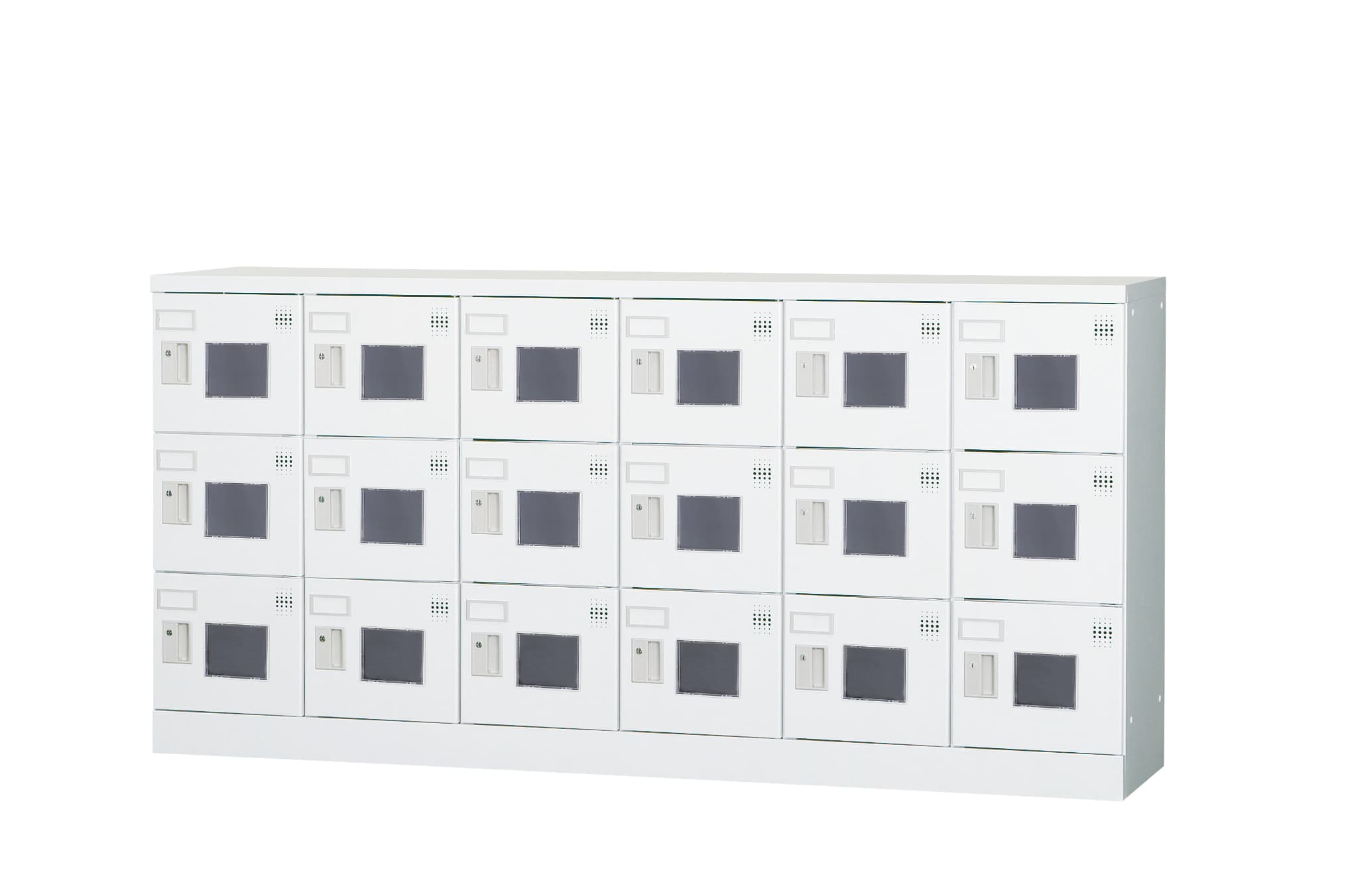 18人用ロッカー（6列3段） GLK-K18YW 窓付き（鍵無し引手・受注生産） 幅1800×奥行380×高さ880mm