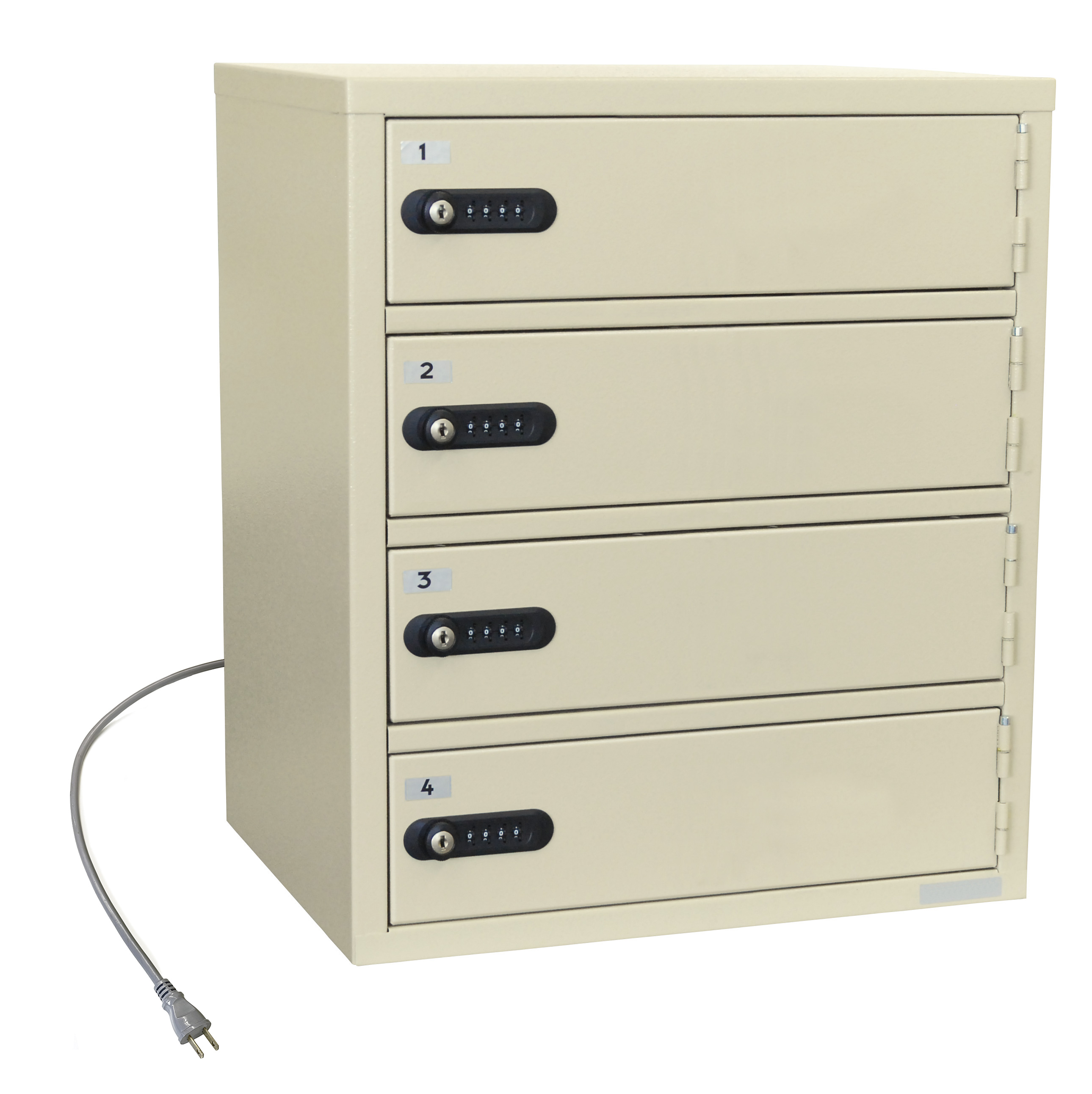 【受注生産品】LK-308-4PS　エーコー パーソナル充電貴重品ロッカー（ダイヤルナンバーロック） 1列4段/4人用 幅416.2×奥行391×高さ485mm