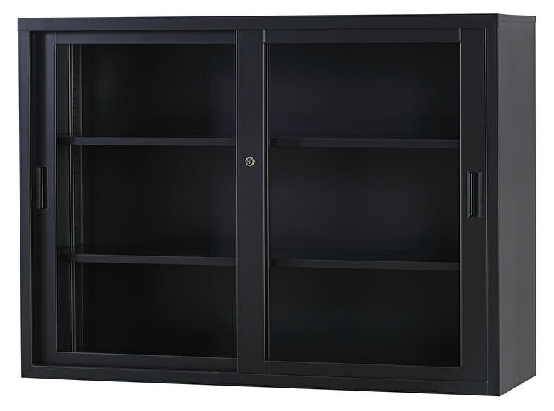 ガラス引戸書庫 TS-43DG-MB （マットブラック）  幅1200×奥行515×高さ880