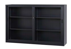 ガラス引戸　下置書庫 A4-64G-MB （マットブラック） 幅1760×奥行400×高さ1120