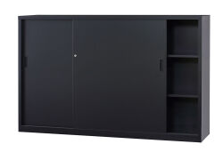 スチール引戸　下置書庫 A4-64S-MB （マットブラック） 幅1760×奥行400×高さ1120
