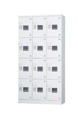 12人用ロッカー（3列4段） GLK-A12TSW 窓付き（南京錠用引手・受注生産） 幅900×奥行380×高さ1790mm