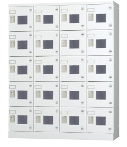 20人用ロッカー（4列5段）コーナーガード付き GLK-A20CW 窓付き（南京錠用引手）【受注生産】 幅1200×奥行380×高さ1510mm