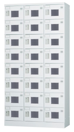 24人用ロッカー（3列8段）コーナーガード付き GLK-K24CTW 窓付き（鍵無し引手）【受注生産】 幅900×奥行380×高さ1790mm