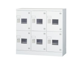 6人用ロッカー（3列2段） GLK-A6SW 窓付き（南京錠用引手・受注生産） 幅900×奥行380×高さ880mm