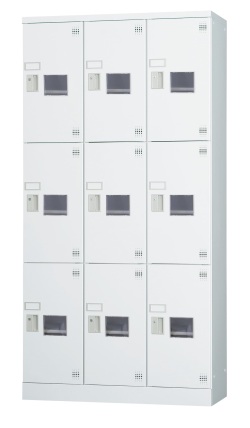 9人用ロッカー（3列3段・深型）コーナーガード付き GLK-A9CDTSW 窓付き（南京錠用引手）【受注生産】 幅900×奥行450×高さ1790mm