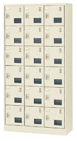 SLC-18TW-N2 3列6段・18人用窓付きシューズロッカー（南京錠） 幅900×奥行380×高さ1790mm