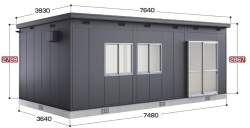 SS3-7536JUB イナバ物置 コモ・スペース 多雪型 間口7480×奥行3640×高さ2867（2728）mm