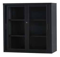 ガラス引戸書庫 TS-33DG-MB （マットブラック） 幅880×奥行515×高さ880