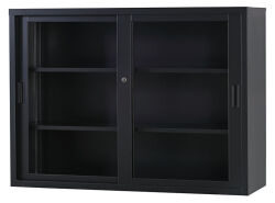 ガラス引戸書庫 TS-43DG-MB （マットブラック）  幅1200×奥行515×高さ880
