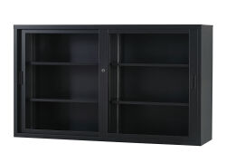 ガラス引戸書庫 TS-53G-MB （マットブラック）  幅1500×奥行400×高さ880