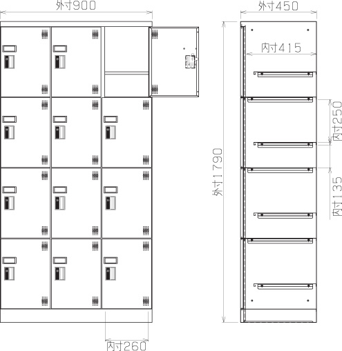 12人用ロッカー（3列4段） GLK-S12DTS 幅900×奥行450×高さ1790