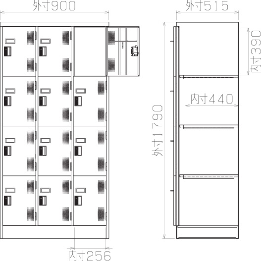 スチール12人用ロッカー※ダイヤルロック式 TLK-D12N-MB 幅900×奥行515