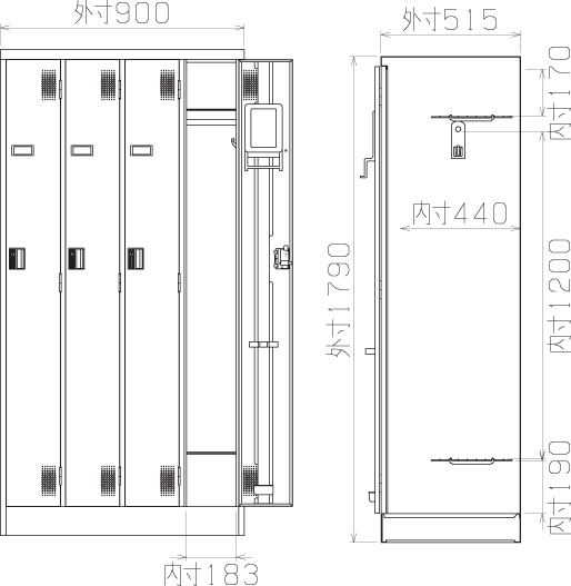 スチール4人用ロッカー※ダイヤルロック式 TLK-D4N 幅900×奥行515×高さ1790
