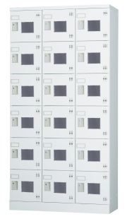 18人用ロッカー（3列6段） GLK-A18TW 窓付き（南京錠用引手）【受注生産】 幅900×奥行380×高さ1790mm