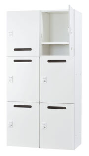 スチール パーソナルロッカー 2列3段（中棚・メール開口有り）※受注生産 下置き用・IC錠 HOS-PCAT17406X-W 幅900×奥行450×高さ1740mm