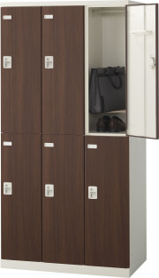 SLBD-6-S2 （シリンダー錠・扉色 ウォールナット） SEIKO FAMILY 生興 6人用ロッカー 幅900×奥行515×高さ1800mm