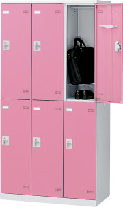 SLBP-6-S2 （シリンダー錠・扉色 ピンク） SEIKO FAMILY 生興 6人用ロッカー 幅900×奥行515×高さ1800mm