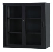 ガラス引戸書庫 TS-33G-MB （マットブラック）  幅880×奥行400×高さ880