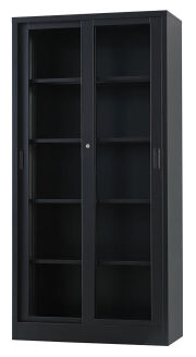 ガラス引戸書庫　 TS-36G-MB （マットブラック）  幅880×奥行400×高さ1790