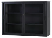 ガラス引戸書庫 TS-43G-MB （マットブラック）  幅1200×奥行400×高さ880