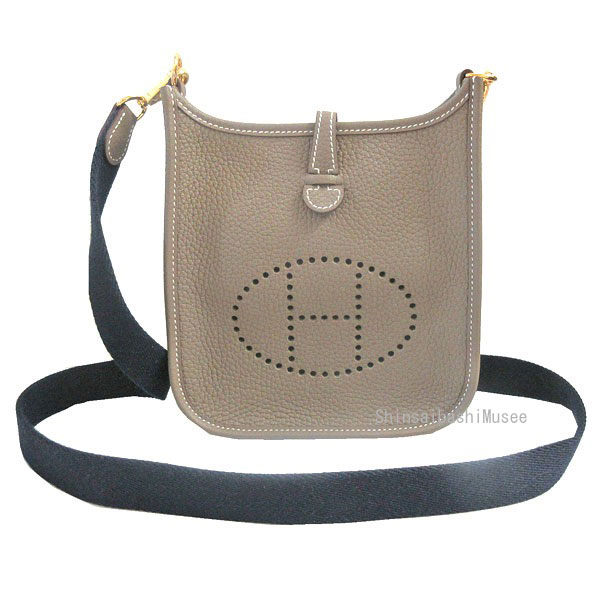 ≪Brand new≫ Hermes Evelyn 16 TPM Short Amazone Bag Etoupe Gold Hardware Taurillon Clemence Leather Box Ribbon Wrapping ≪新品≫ エルメス エヴリン 16 Mini TPM ショート アマゾン エトープ ゴールド金具 トリヨン ショルダーバッグ ブルーインディゴ W刻印 