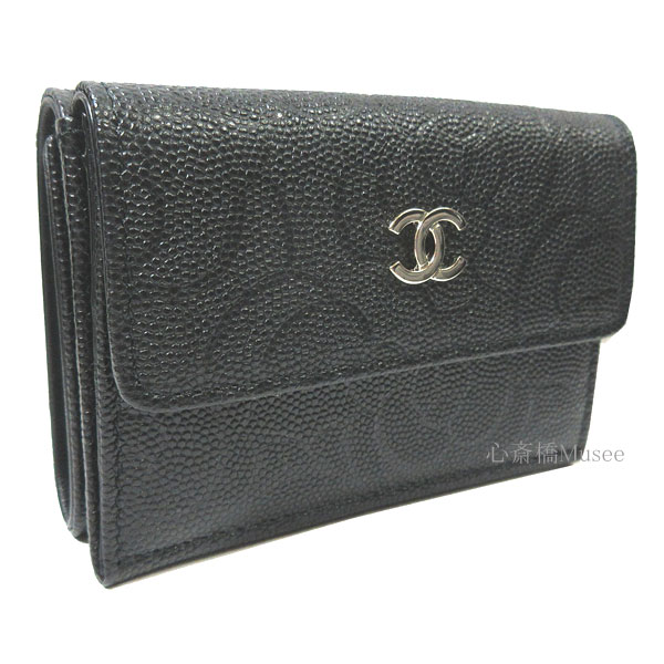 ≪新品≫ CHANEL シャネル スモールフラップ ウォレット カメリア 財布 キャビア ミニ ブラック ゴールド金具 AP0116 B07529 94305 small wallet 箱 リボン カメリア ラッピング　黒