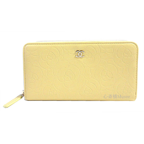 ≪新品≫ CHANEL シャネル 2022年春夏プレコレクション ジップ ラウンドファスナー ZIP 長財布 カメリア エンボス イエロー 黄色 ゴールド金具 22P A82281 B07529 NG754