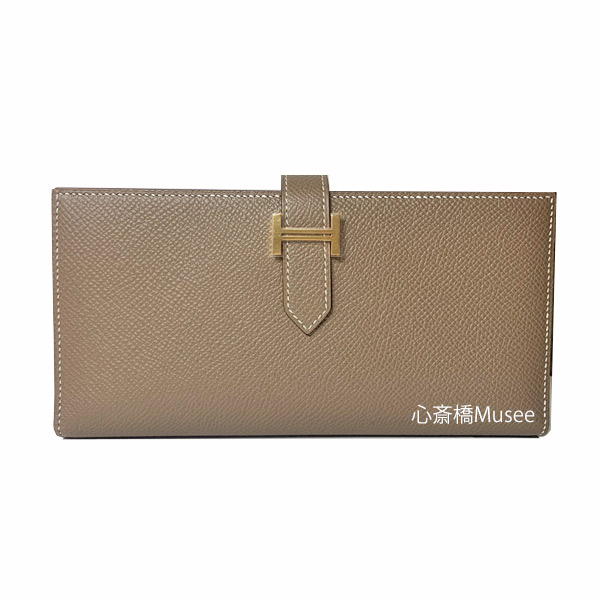 ≪新品≫ HERMES　エルメス　ベアンスフレ エプソン エトゥープ  ゴールド金具 ロング ウォレット 長財布 箱 リボン ラッピング U刻印 HERMES Bearn Souffle Epson　Etope Gold Backle long walette