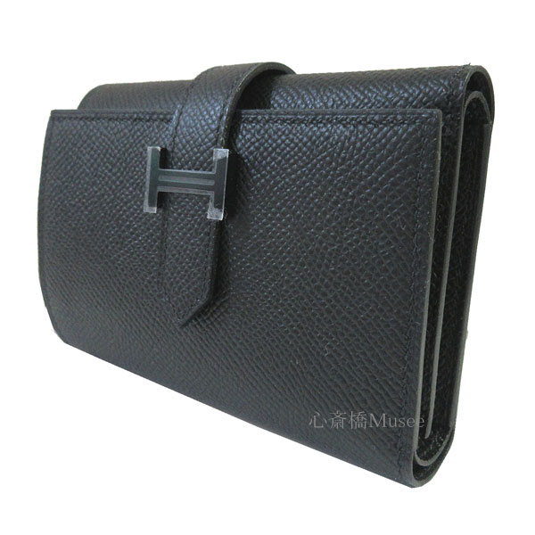 ≪ 新品 ≫ HERMES エルメス ベアン コンビネ 三つ折り ミニ財布 黒 ブラック ソーブラック エプソン ブラック金具 ブラック金具 モノクローム U刻印 箱 リボン ラッピング  Bearn Combine Black Backle MonoChrome Epson