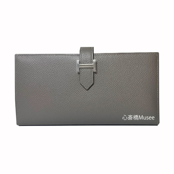 ≪ 新品 ≫ HERMES　エルメス　ベアンスフレ エプソン グリメイヤー　グレー シルバー金具 箱 リボン ラッピング HERMES Bearn Souffle Epson　Gris Meyer Silver Backle U刻印