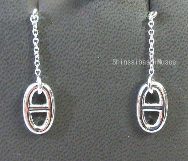 《新品》 エルメス シェーヌダンクル ファランドール MM ピアス シルバー製 ミディアム SV925 スイング 箱 リボン ラッピング